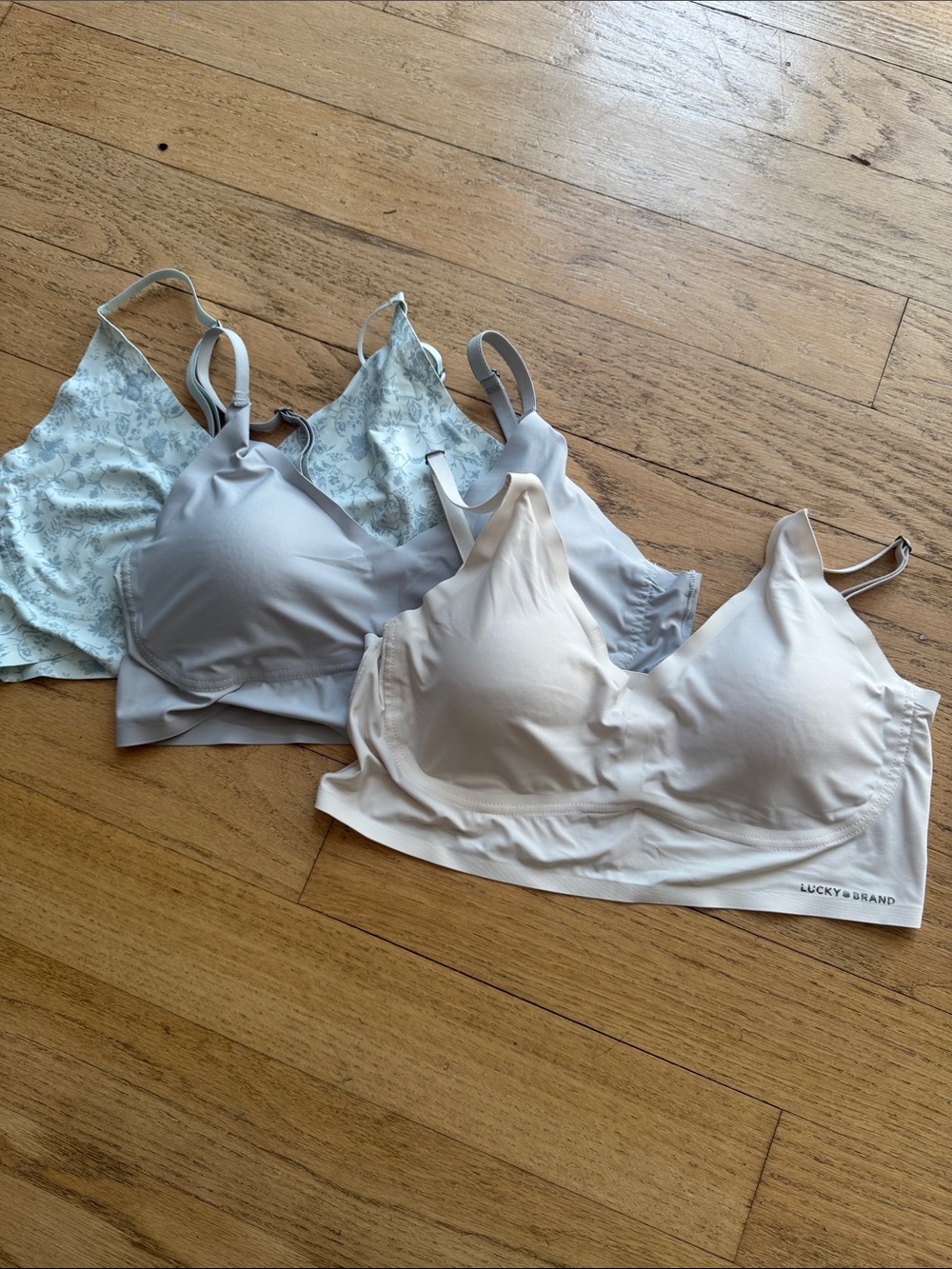 Lucky Brand Neutral Tone Wireless Bralette Trio - size large